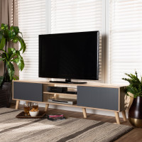 Baxton Studio TV8010-OakGrey-TV Baxton Studio Clapton Modern and Contemporary Two-Tone Grey and Oak Brown Finished Wood TV Stand